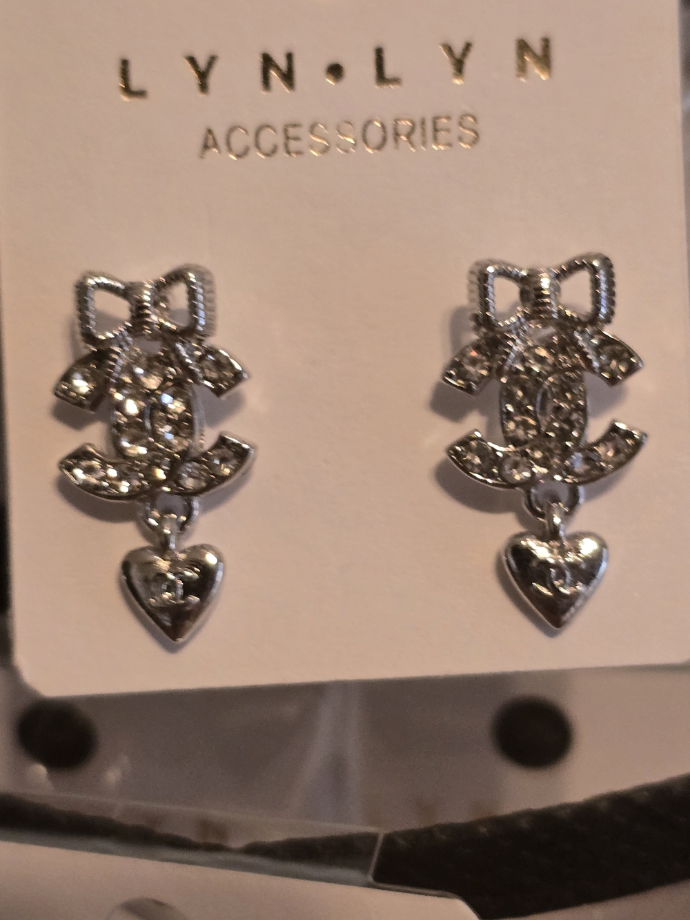 LYN•LYN Silver Crystal Bow & Heart Drop Earrings